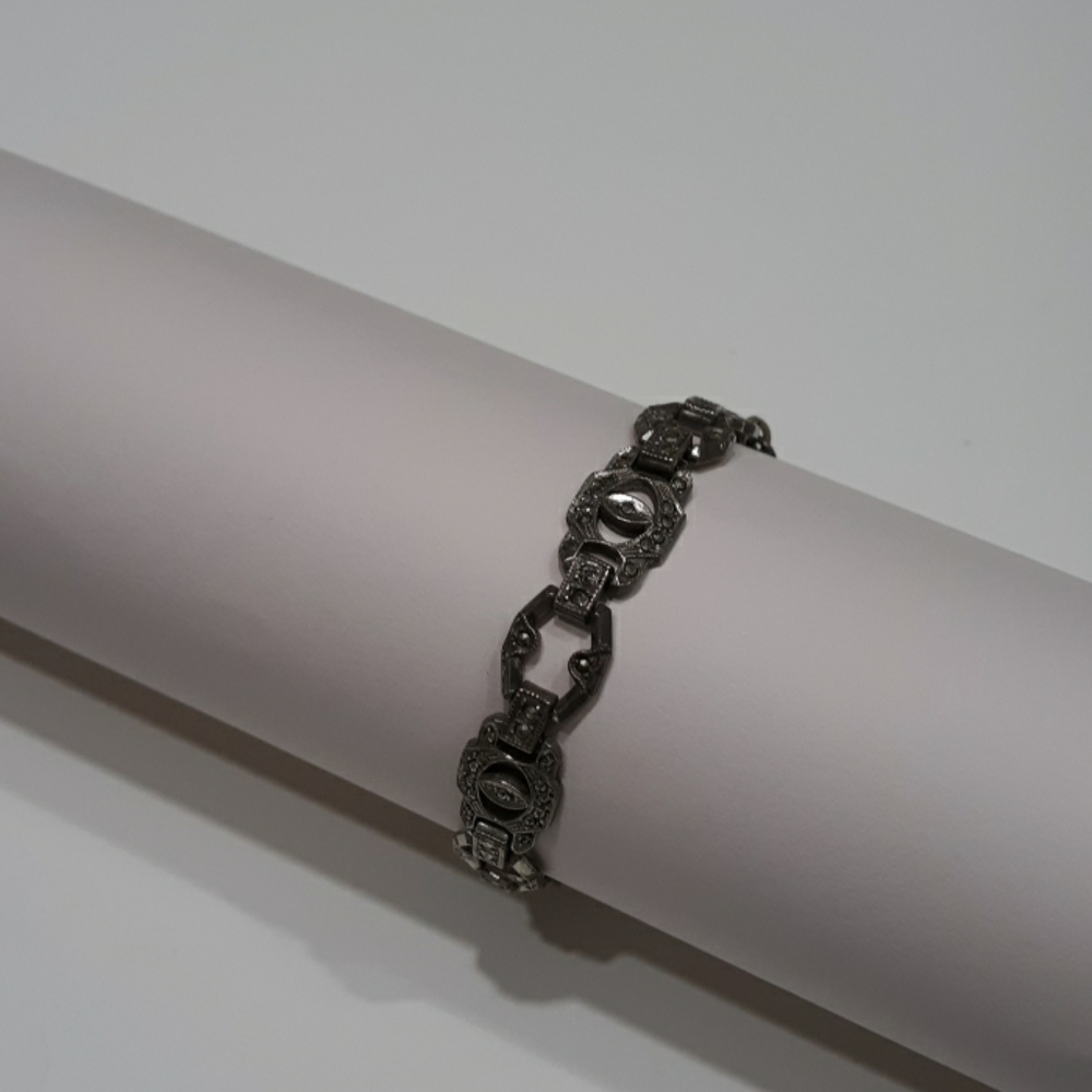 Vtg 1920 Sterling Silver + Marcasite Bracelet